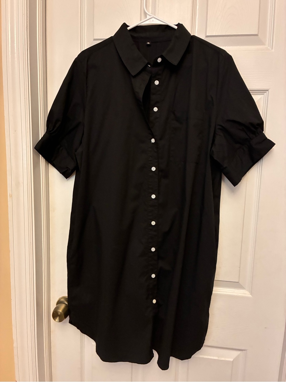 Women’s Black Short-Sleeve Button-Up Shirt Dress XL